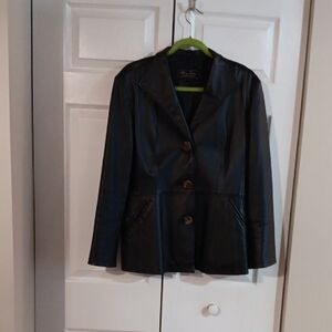 Terry Lewis Classic Luxuries Black Leather Button-Front Jacket